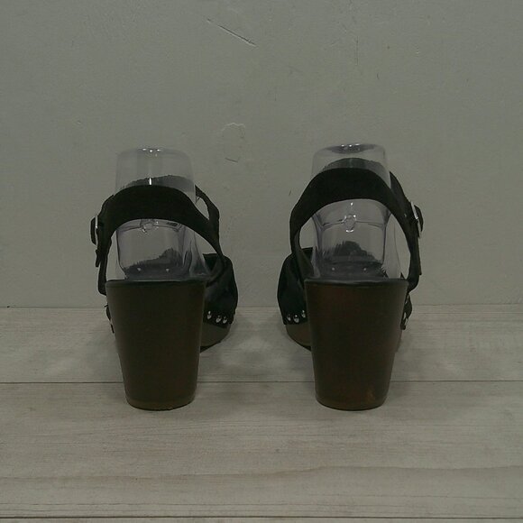 Torrid Black Bohemian Faux Suede & Faux Wood Knot Platform Block Heel Size 10 WW - Picture 7 of 14